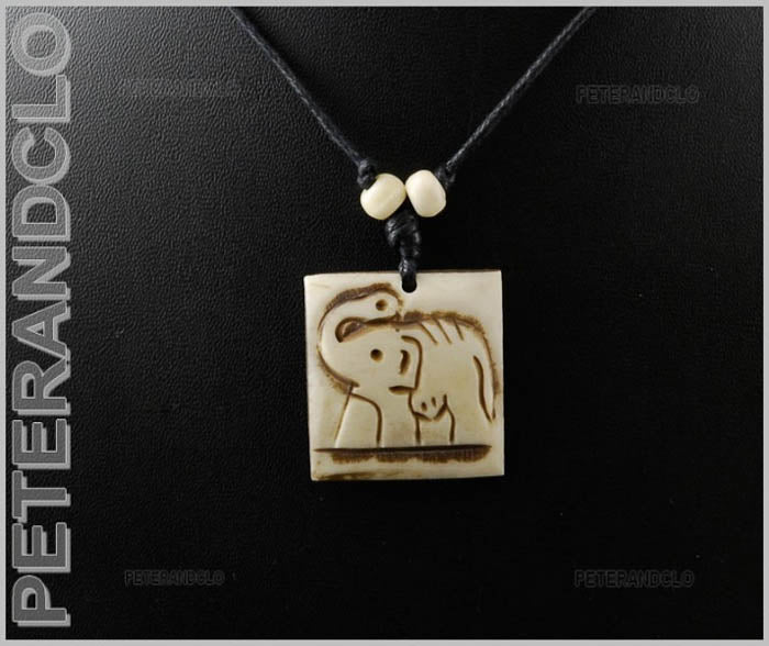 Collier Ethnique Pendentif En Corne De Yak Éléphant