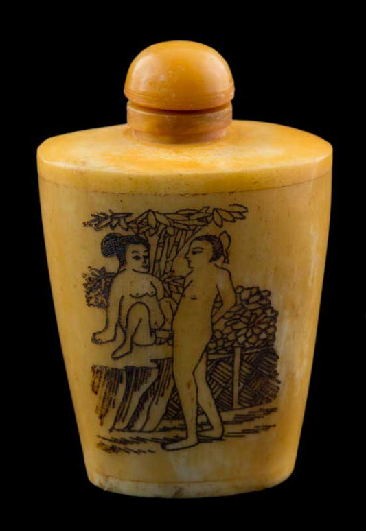 Tabatière Chinoise Kamasutra En Os de Bœuf – Flacon à Tabac à Priser Artisanal
