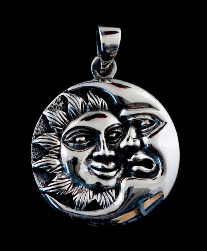 Pendentif lune et soleil – bijou ethnique astral ésotérique en argent massif 925