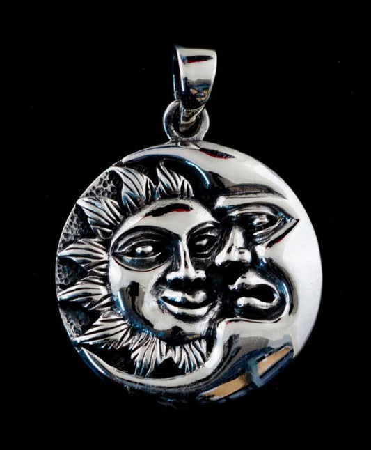 Pendentif lune et soleil – bijou ethnique astral ésotérique en argent massif 925
