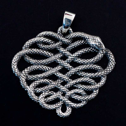 Pendentif tibétain Ouroboros et nœud infini bouddhiste en argent massif 925