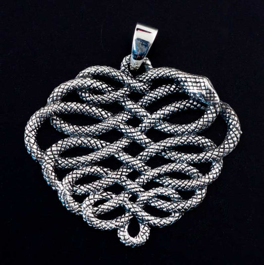 Pendentif tibétain Ouroboros et nœud infini bouddhiste en argent massif 925