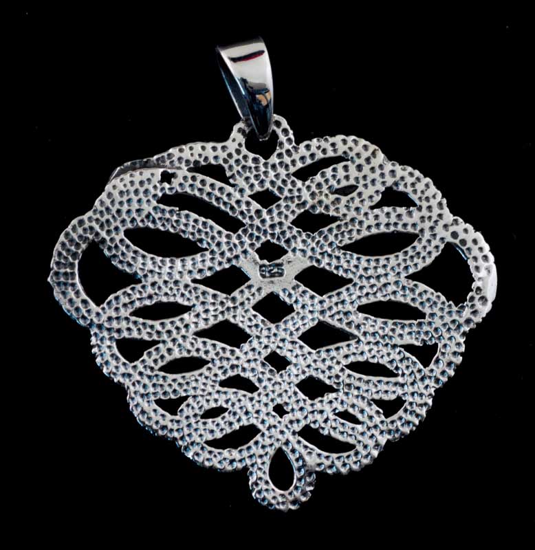 Pendentif tibétain Ouroboros et nœud infini bouddhiste en argent massif 925