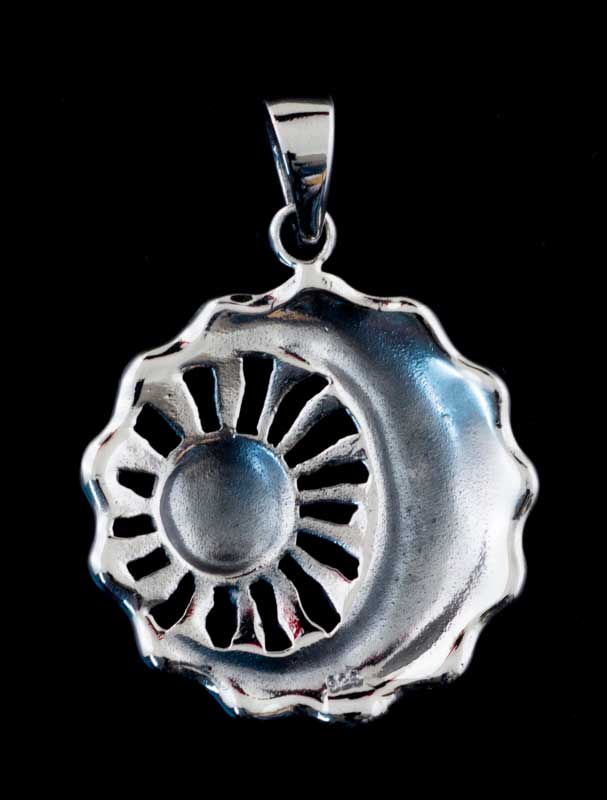 Pendentif lune et soleil – bijou ethnique astral ésotérique en argent massif 925