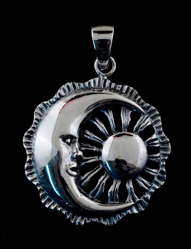 Pendentif lune et soleil – bijou ethnique astral ésotérique en argent massif 925