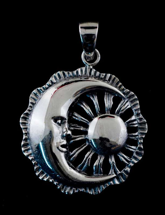 Pendentif lune et soleil – bijou ethnique astral ésotérique en argent massif 925