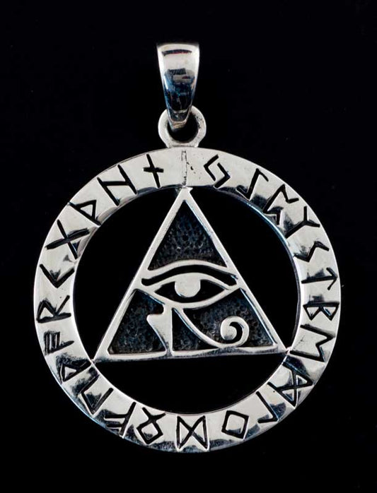 Pendentif Triangle Œil de Horus en Argent 925 – Symboles Égyptiens et Runes Nordiques