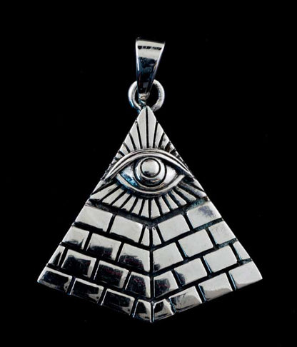 Pendentif Pyramide en Argent 925 – Œil de la Providence et Géométrie Sacrée