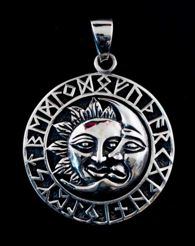Pendentif Lune et Soleil Viking en Argent Massif 925