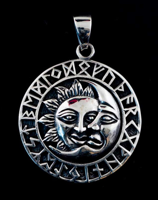 Pendentif Lune et Soleil Viking en Argent Massif 925