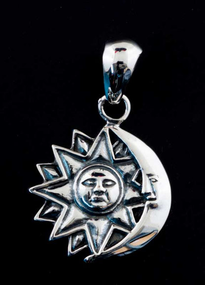 Pendentif lune et soleil – bijou ethnique astral ésotérique en argent massif 925
