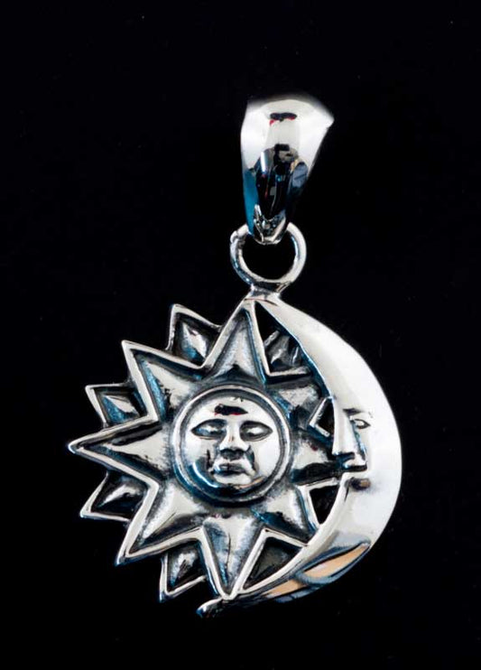 Pendentif lune et soleil – bijou ethnique astral ésotérique en argent massif 925