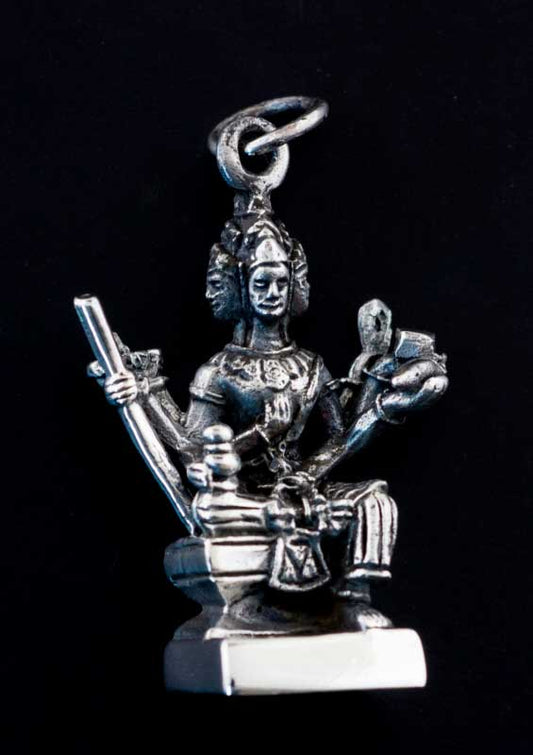Amulette Pendentif Dieu Créateur Brahma Trimurti En Argent Massif 925