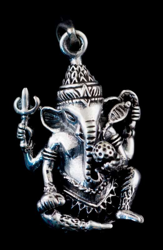 Amulette Pendentif De Lord Ganesha Porte-Bonheur En Argent Massif 925