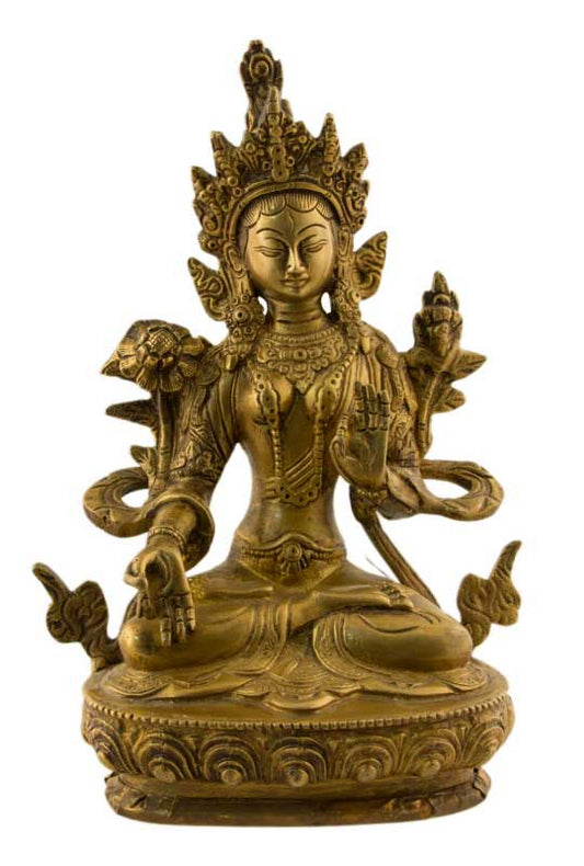 Statue Tara Verte en Laiton 22 cm – Déesse Tibétaine de la Compassion