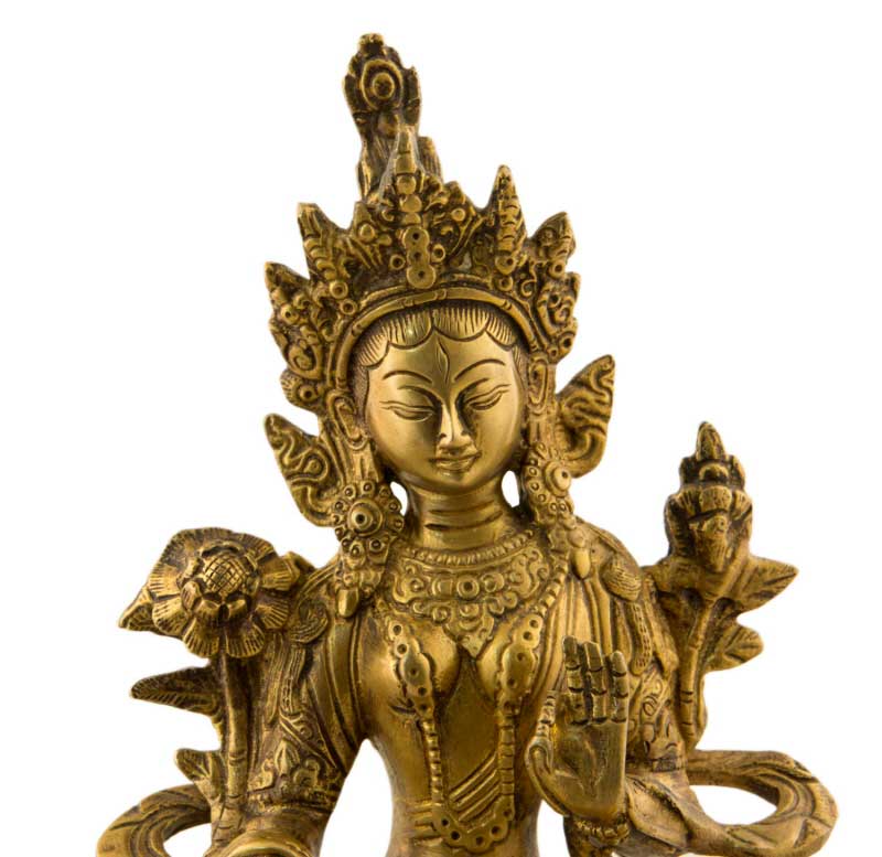 Statue Tara Verte en Laiton 22 cm – Déesse Tibétaine de la Compassion
