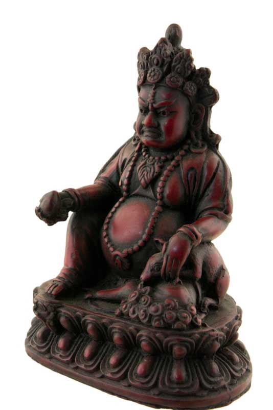 Statue Jambhala Kubera – Dieu des richesses en résine bordeaux artisanale du Népal 15 cm