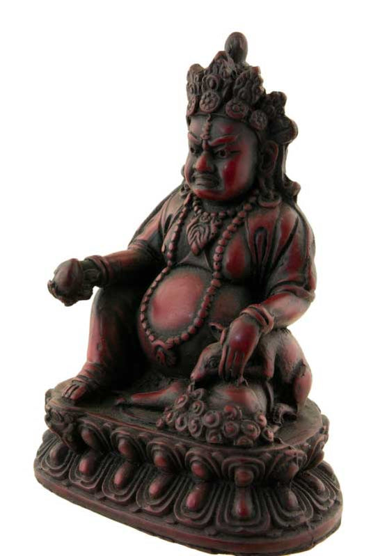 Statue Jambhala Kubera – Dieu des richesses en résine bordeaux artisanale du Népal 15 cm