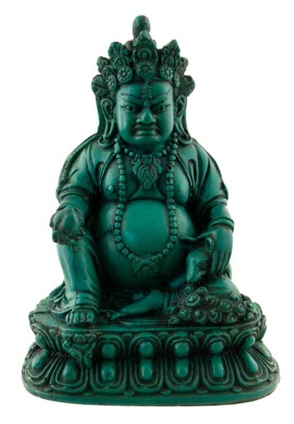 Statue Kubera Jambhala – Dieu des richesses en résine turquoise artisanale du Népal 15 cm