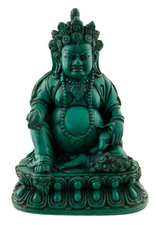 Statue Kubera Jambhala – Dieu des richesses en résine turquoise artisanale du Népal 15 cm