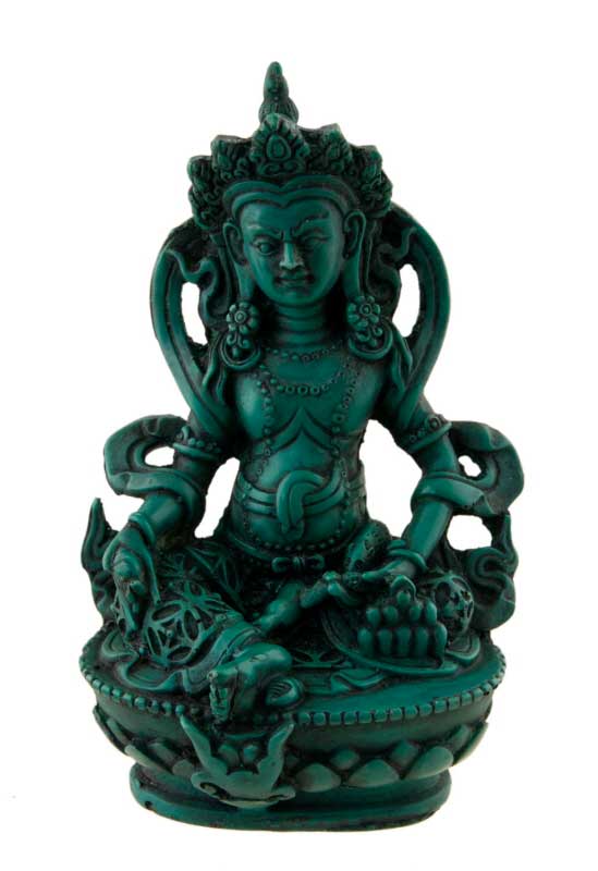 Statue Kubera Jambhala – Trésor artisanal en résine turquoise du Népal 11,5 cm