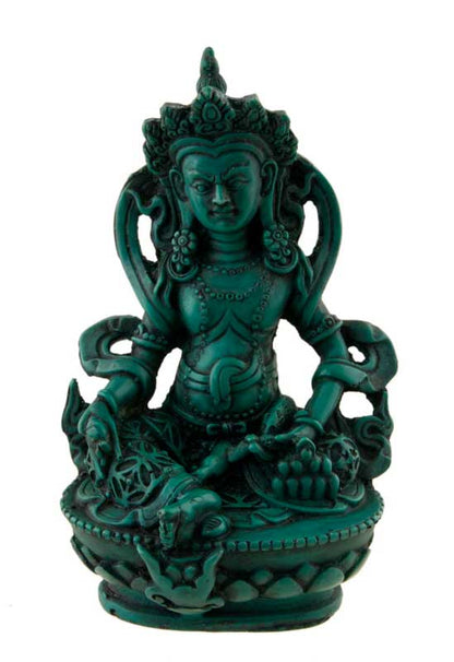Statue Kubera Jambhala – Dieu des richesses en résine turquoise artisanale du Népal 10 cm