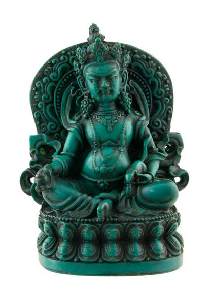 Statue Kubera Jambhala – Dieu des richesses en résine turquoise artisanale du Népal