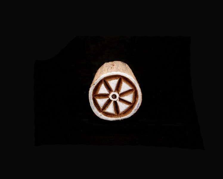 Tampon Encreur En Bois Sculpté – Motif Fleur Mandala Roue