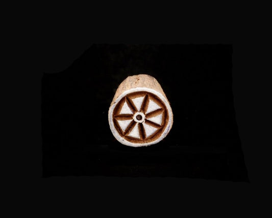 Tampon Encreur En Bois Sculpté – Motif Fleur Mandala Roue