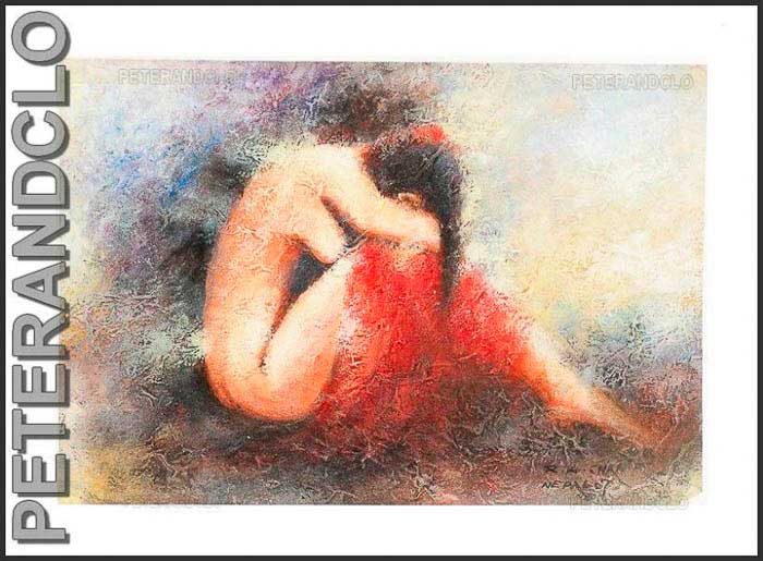 Peinture Érotique Femme Nue Allongée Népalaise – Œuvre Unique Signée R.K Chan
