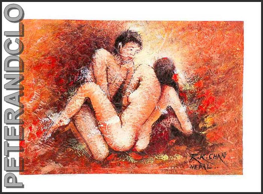 Peinture Érotique Couple Nu – Œuvre Unique Népalaise Signée