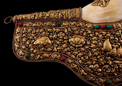 Grande Conque Bouddhiste Tibétaine Shanka – Coquillage Orné en Métal du Népal