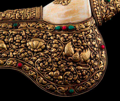 Grande Conque Bouddhiste Tibétaine Shanka – Coquillage Orné en Métal du Népal