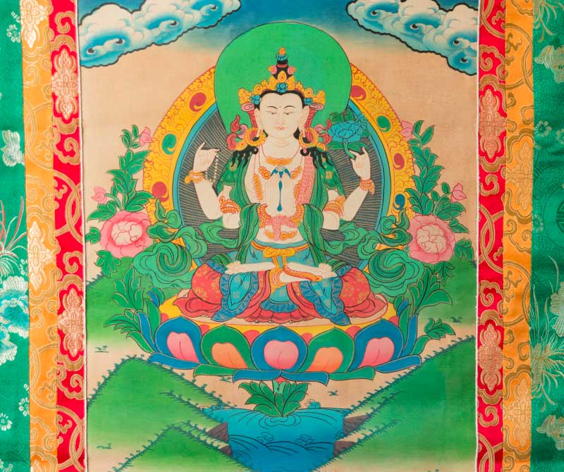Thangka Tibétain Chenrezig – Symbole De La Compassion Universelle