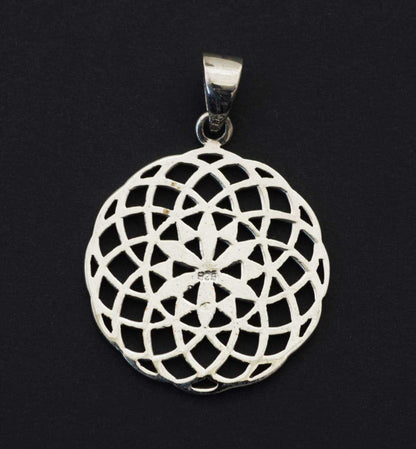 Pendentif mandala Sri Yantra / Fleur de Vie en argent massif 925 – Géométrie sacrée protectrice