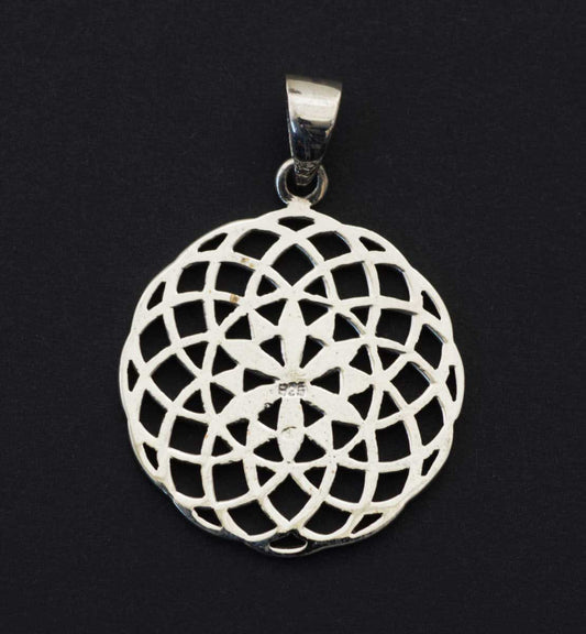 Pendentif mandala Sri Yantra / Fleur de Vie en argent massif 925 – Géométrie sacrée protectrice