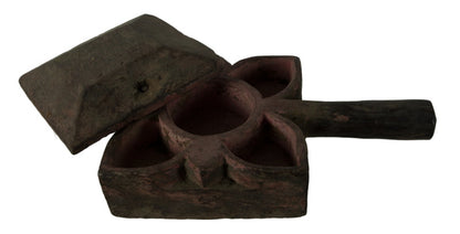 Grande Boîte À Tikka Ancienne En Bois Sculpté – Artisanat Populaire Indien