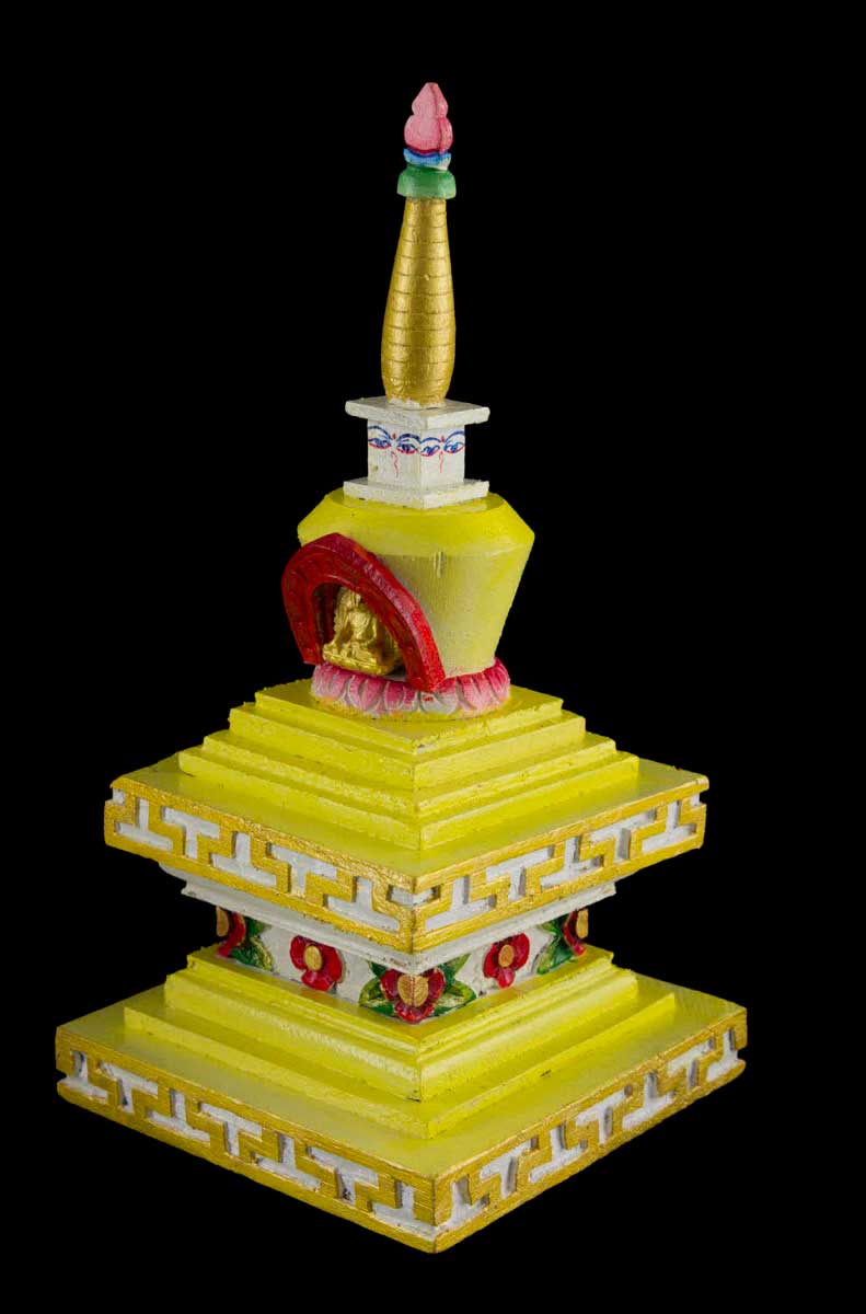 Stupa Chaitya Tibétain Chörten En Bois 24.5 cm – Artisanat Bouddhiste Du Népal