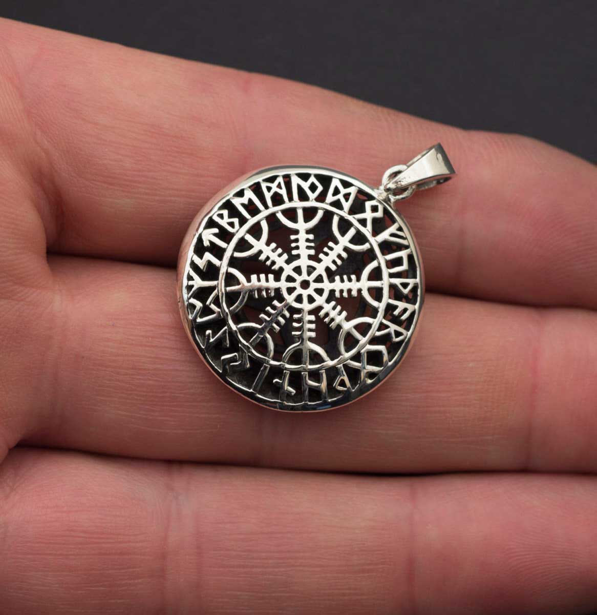 Pendentif Viking Aegishjalmur & Triskel Double Face en Argent Massif 925