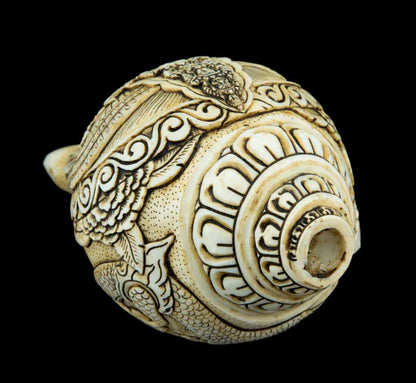 Conque Bouddhiste Tibétaine Avalokiteshvara Shanka – Coquillage Sculpté Artisanal du Népal