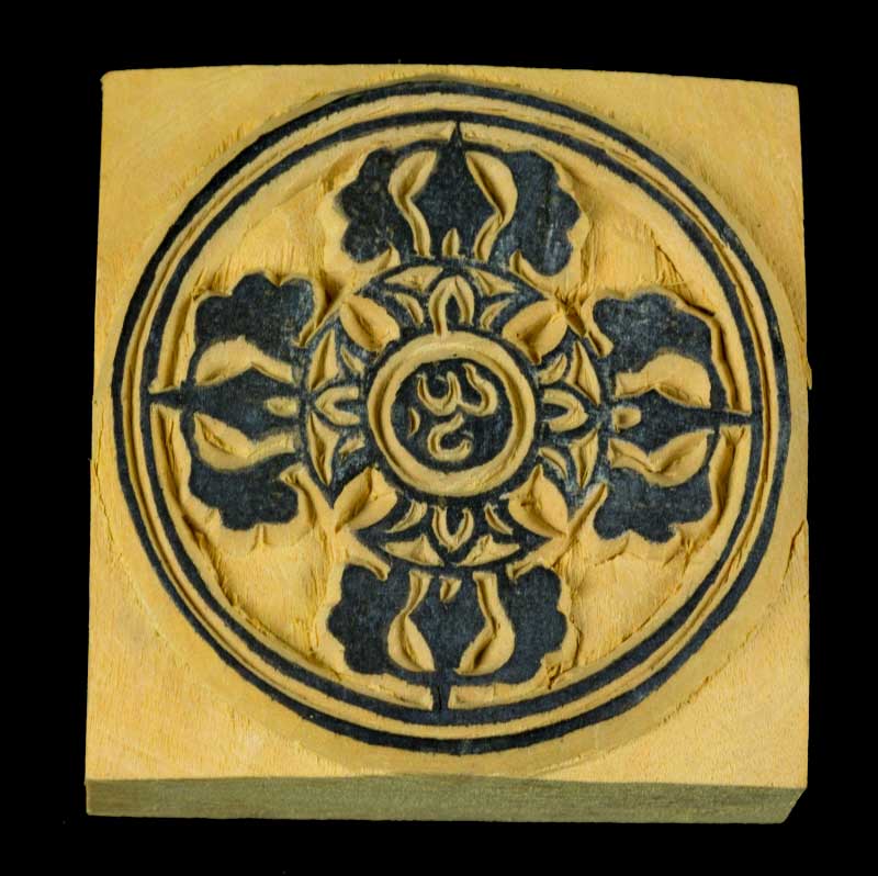 Tampon Encreur En Bois Sculpté Double Dorje Vajra Symbole Bouddhiste Tibétain