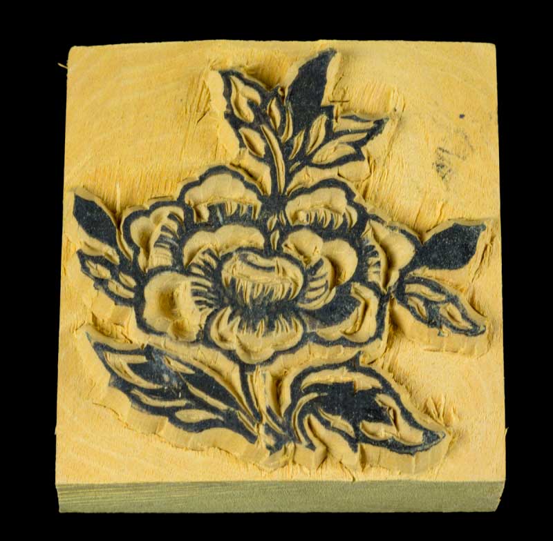 Tampon Encreur En Bois Sculpté Fleur Ashoka Symbole Bouddhiste Tibétain