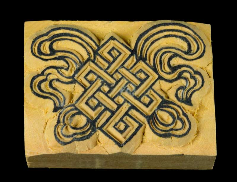 Tampon Encreur En Bois Sculpté Nœud Infini Symbole Bouddhiste Tibétain