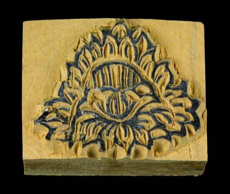 Tampon Encreur En Bois Sculpté Fleur De Lotus Bouddhiste Tibétain