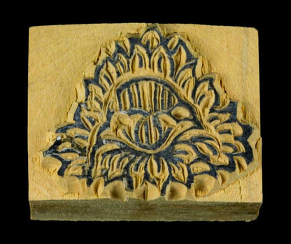 Tampon Encreur En Bois Sculpté Fleur De Lotus Bouddhiste Tibétain