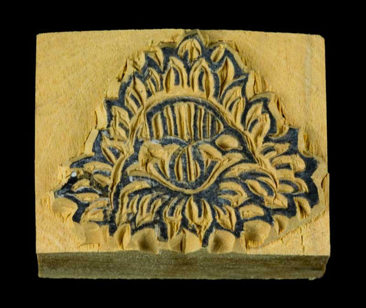 Tampon Encreur En Bois Sculpté Fleur De Lotus Bouddhiste Tibétain