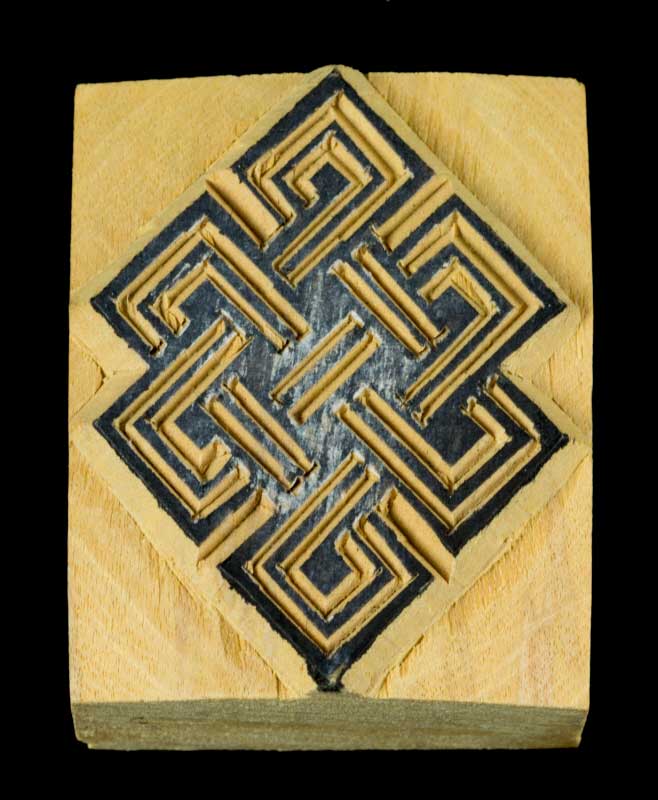 Tampon Encreur En Bois Sculpté Nœud Infini Bouddhiste Tibétain