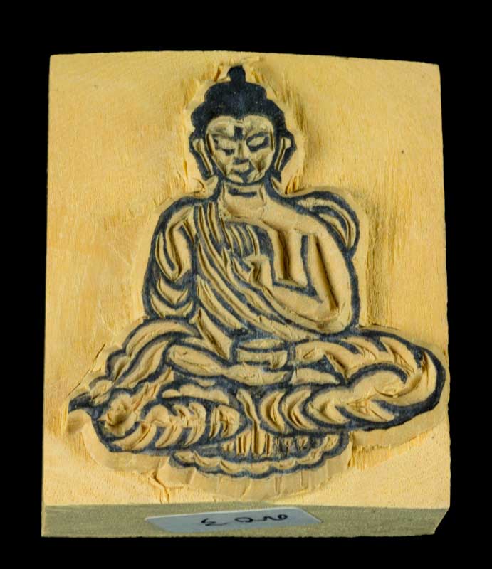 Tampon Encreur En Bois Sculpté Bouddha Amoghasiddhi Bouddhiste Tibétain