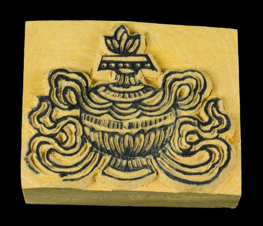 Tampon Encreur En Bois Sculpté Kalasa Calice De Diamant Symbole Bouddhiste Tibétain
