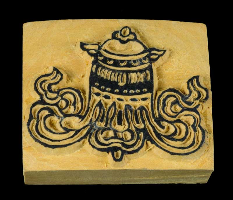 Tampon Encreur En Bois Sculpté Symbole De La Victoire Bouddhiste Tibétain